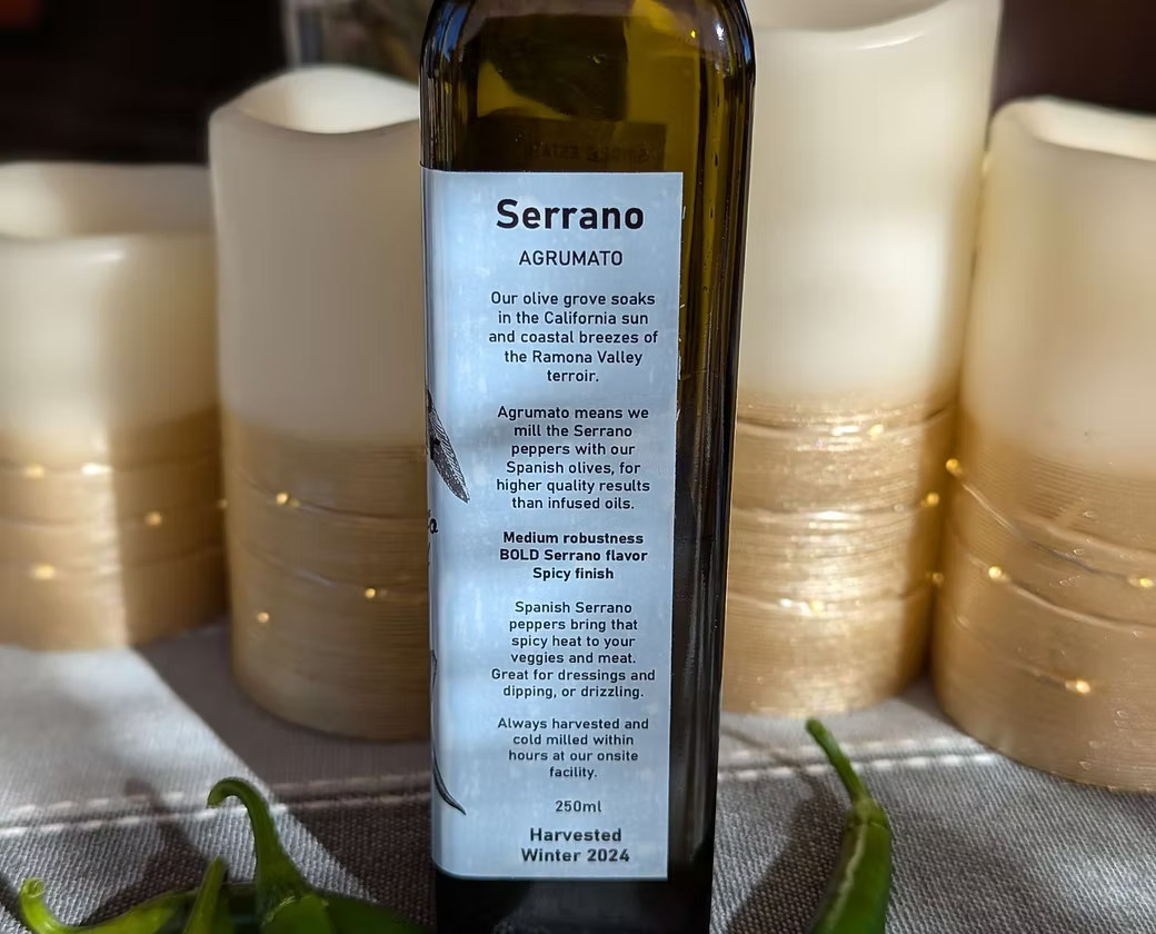 Organic Serrano Pepper Olive Oil - Single Bottle 250ml - 2025 Harvest